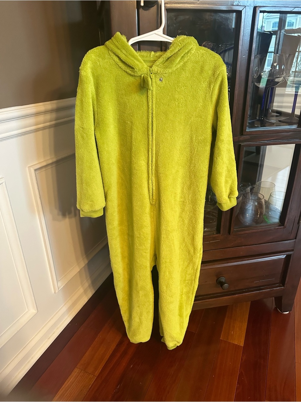 Kids Green Grinch Fleece One-Piece Hooded Pajamas - Picture 2 of 4